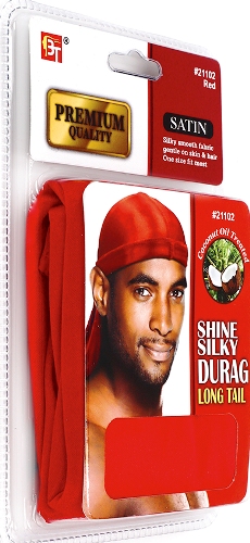 PREMIUM QUALITY COCONUT OIL TREATED SHINE SILKY DURAG WITH LONG TAIL (RED) 
